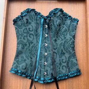 Elegant Teal Brocade Corset Top Adjustable